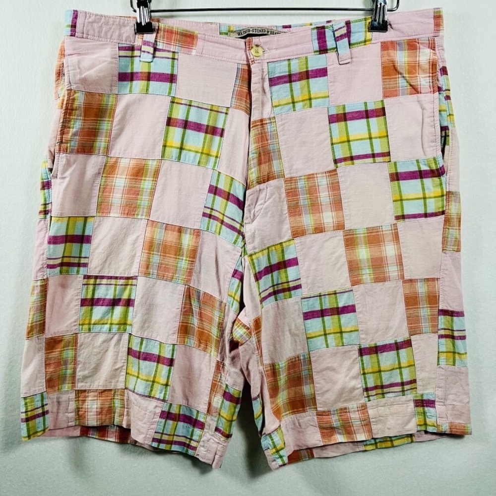 Berle Vintage Men's 38 Patch Madras Shorts Pink Flat Front Cotton retired design